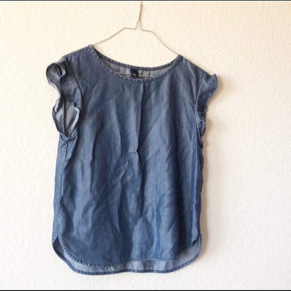 Gap Chambray Flutter Sleeve Top Size S Preppy Nau… - image 1